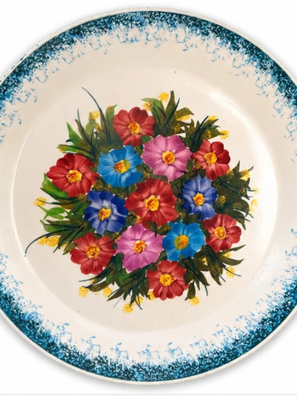 Vintage Keramikos Athens Greece Hand Made 12" Floral Ceramic Plate Art Pottery